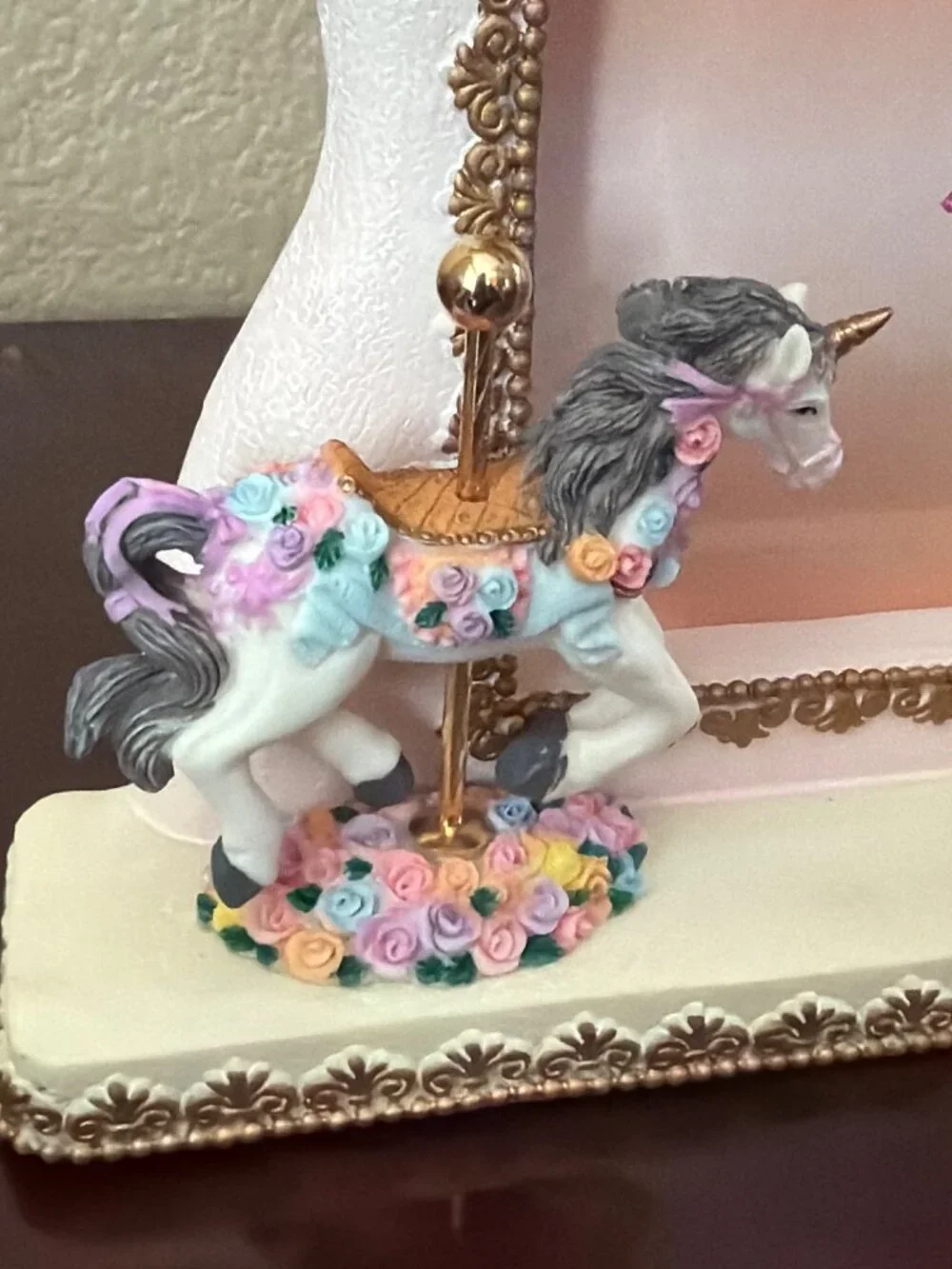 HERCO Carousel Unicorn Photo Frame Pastel Floral Roses Nursery Decor NOS